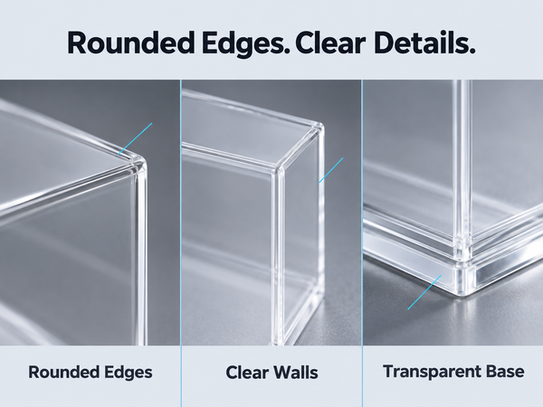 HASTHIP 1/64 Model Car Display Cases, 4 Clear Acrylic Boxes, Stackable with Rounded Edges