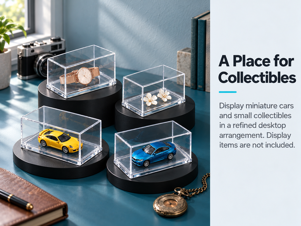 HASTHIP 1/64 Model Car Display Cases, 4 Clear Acrylic Boxes, Stackable with Rounded Edges