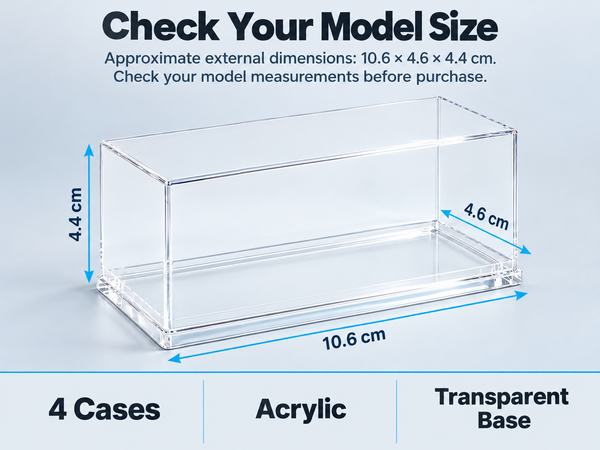 HASTHIP 1/64 Model Car Display Cases, 4 Clear Acrylic Boxes, Stackable with Rounded Edges