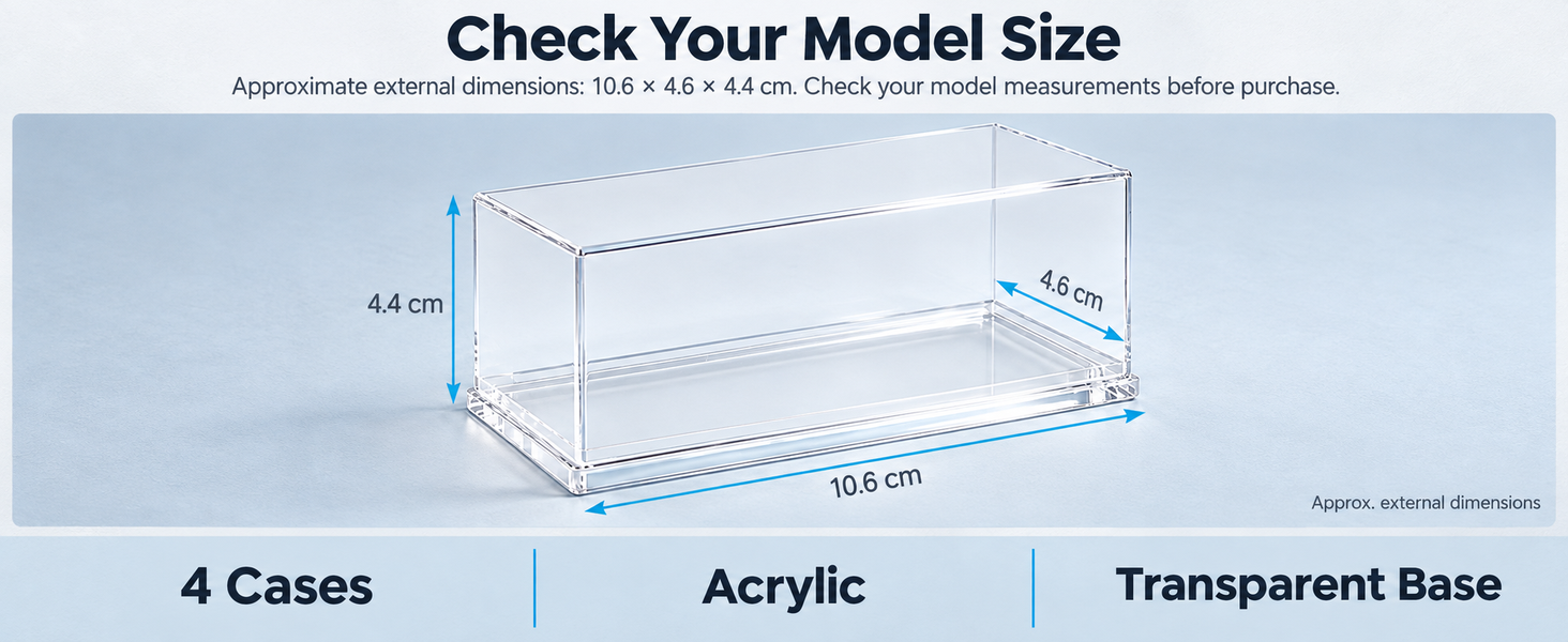 HASTHIP 1/64 Model Car Display Cases, 4 Clear Acrylic Boxes, Stackable with Rounded Edges