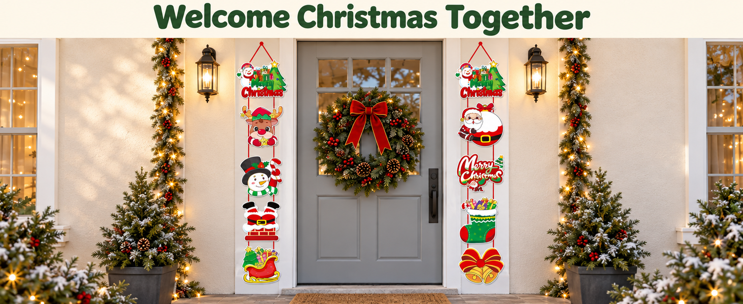 HASTHIP Christmas Hanging Banners with Santa and Penguin Designs, Lightweight Cardstock, Set of Two
