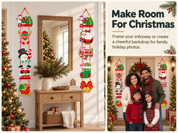 HASTHIP Christmas Hanging Banners with Santa and Penguin Designs, Lightweight Cardstock, Set of Two