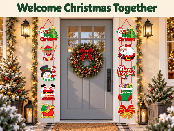 HASTHIP Christmas Hanging Banners with Santa and Penguin Designs, Lightweight Cardstock, Set of Two