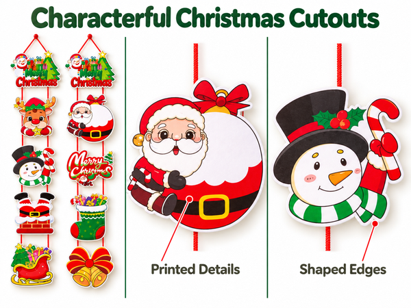 HASTHIP Christmas Hanging Banners with Santa and Penguin Designs, Lightweight Cardstock, Set of Two