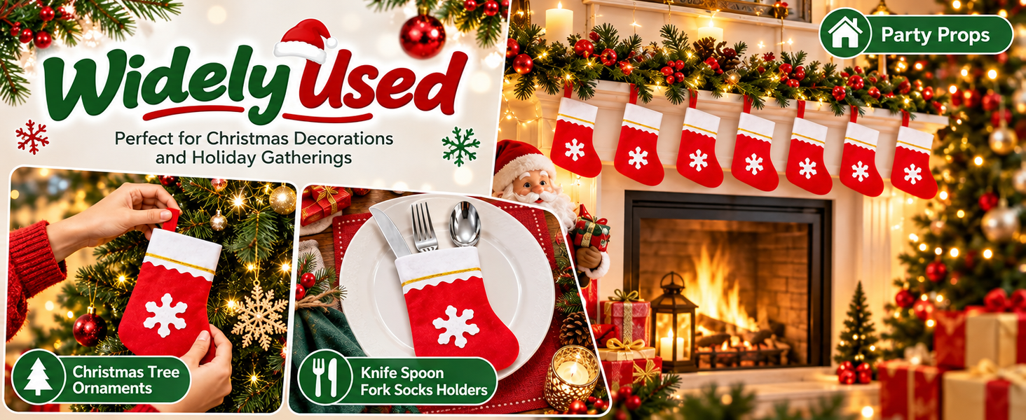 HASTHIP 12-Piece Mini Christmas Stocking Cutlery Holders with Hanging Loops and Four Festive Designs