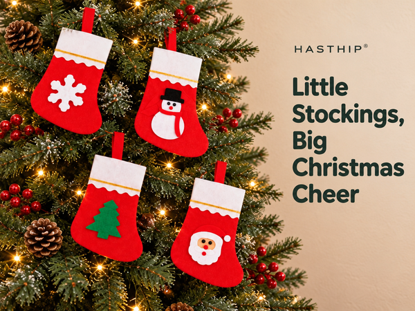 HASTHIP 12-Piece Mini Christmas Stocking Cutlery Holders with Hanging Loops and Four Festive Designs