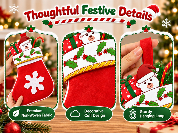 HASTHIP 12-Piece Mini Christmas Stocking Cutlery Holders with Hanging Loops and Four Festive Designs