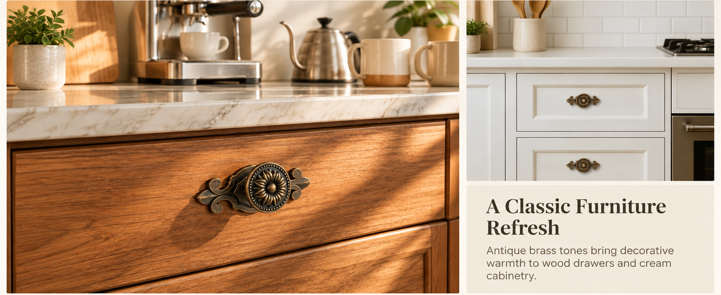HASTHIP 2-Piece Mushroom Cabinet Knobs in Zinc Alloy with Antique Brass Backplates