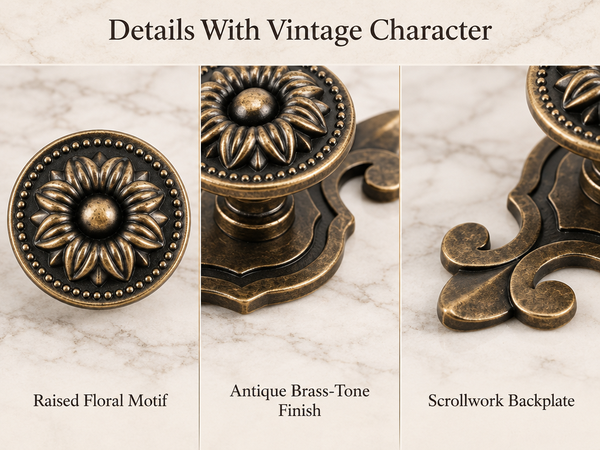 HASTHIP 2-Piece Mushroom Cabinet Knobs in Zinc Alloy with Antique Brass Backplates