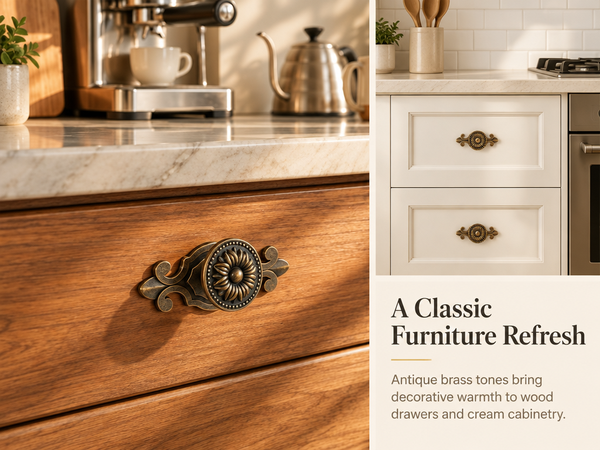 HASTHIP 2-Piece Mushroom Cabinet Knobs in Zinc Alloy with Antique Brass Backplates