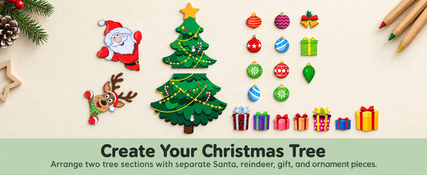 HASTHIP 23-Piece Reusable PVC Christmas Tree Decor Set for Refrigerators and Metal Surfaces