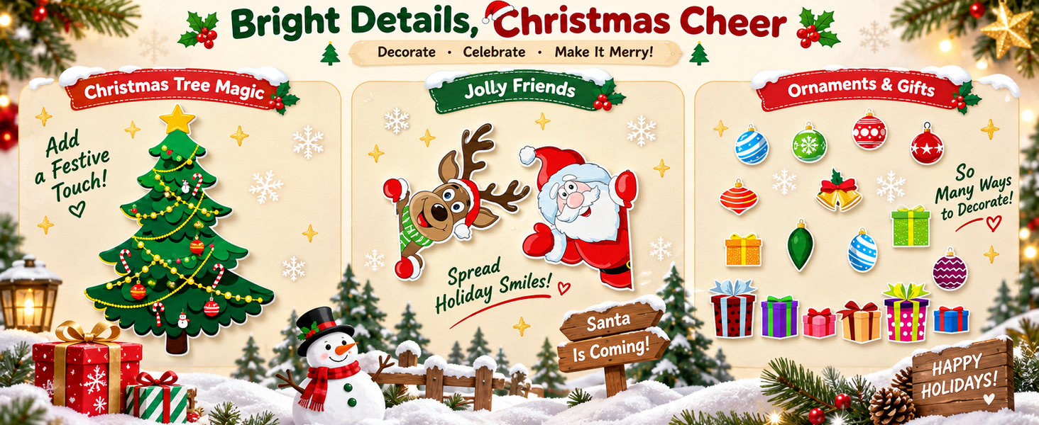HASTHIP 23-Piece Reusable PVC Christmas Tree Decor Set for Refrigerators and Metal Surfaces