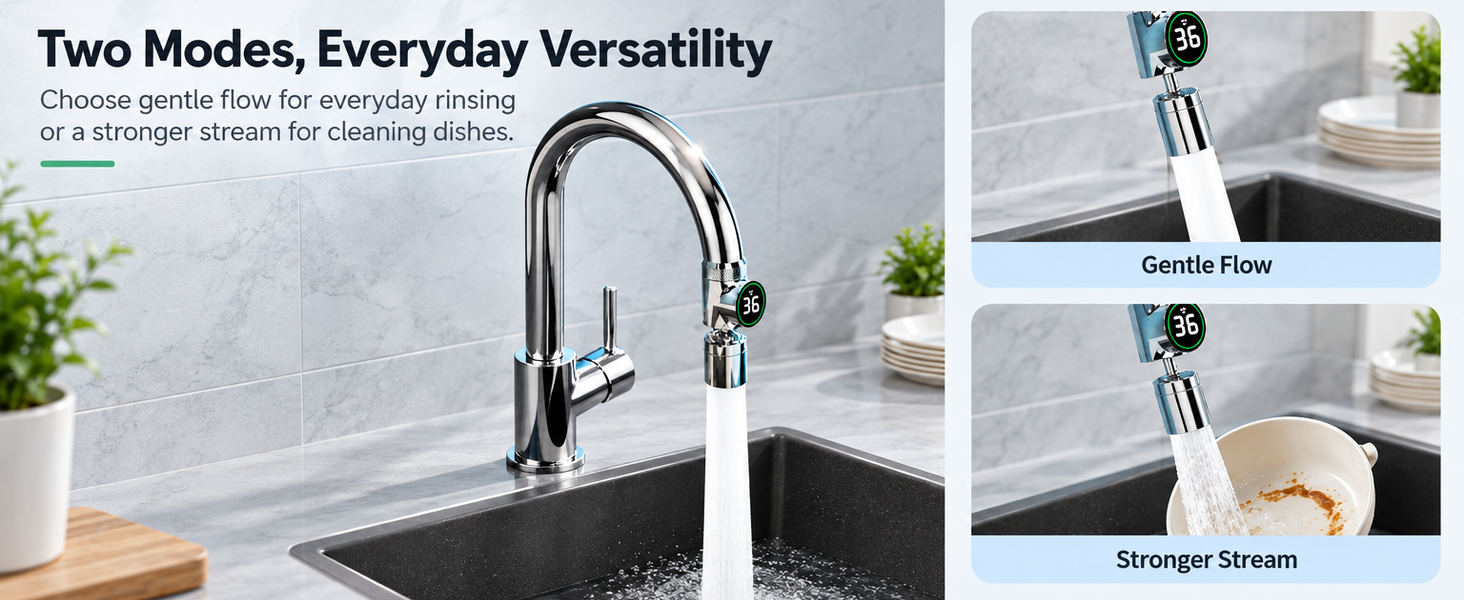 HASTHIP Smart Digital Display Faucet Extender with Two Spray Modes and Stainless Steel Construction