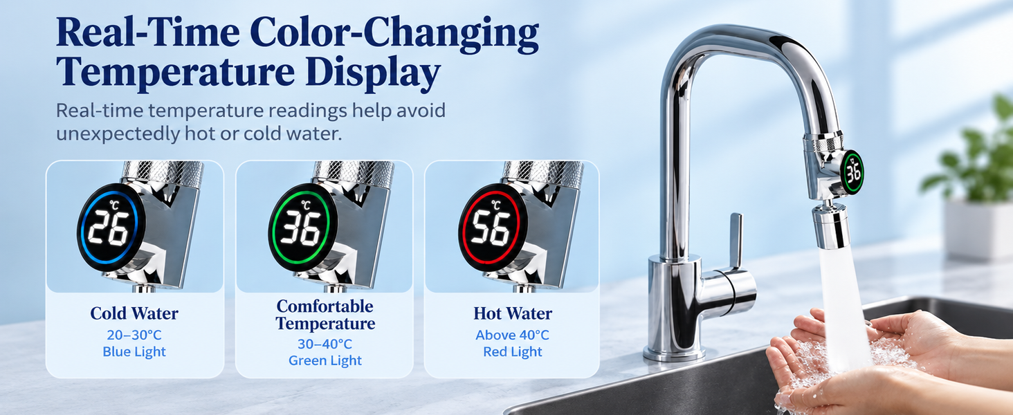 HASTHIP Smart Digital Display Faucet Extender with Two Spray Modes and Stainless Steel Construction