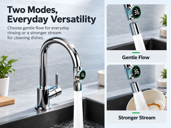 HASTHIP Smart Digital Display Faucet Extender with Two Spray Modes and Stainless Steel Construction