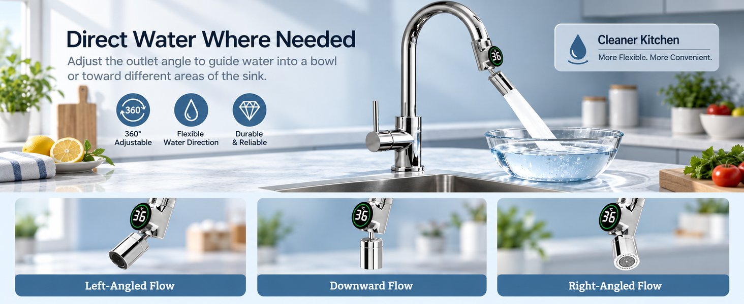 HASTHIP Smart Digital Display Faucet Extender with Two Spray Modes and Stainless Steel Construction