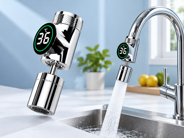HASTHIP Smart Digital Display Faucet Extender with Two Spray Modes and Stainless Steel Construction