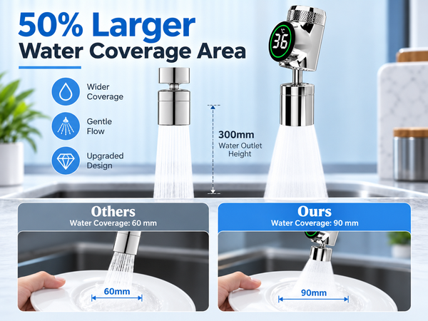 HASTHIP Smart Digital Display Faucet Extender with Two Spray Modes and Stainless Steel Construction