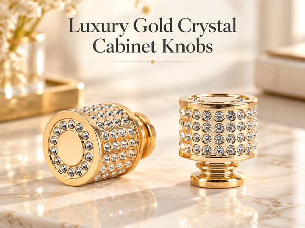 HASTHIP 2 Pcs Gold Crystal Cabinet Knobs, Round Rhinestone Drawer Handle Electroplated ABS