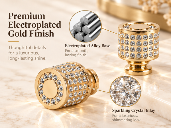 HASTHIP 2 Pcs Gold Crystal Cabinet Knobs, Round Rhinestone Drawer Handle Electroplated ABS