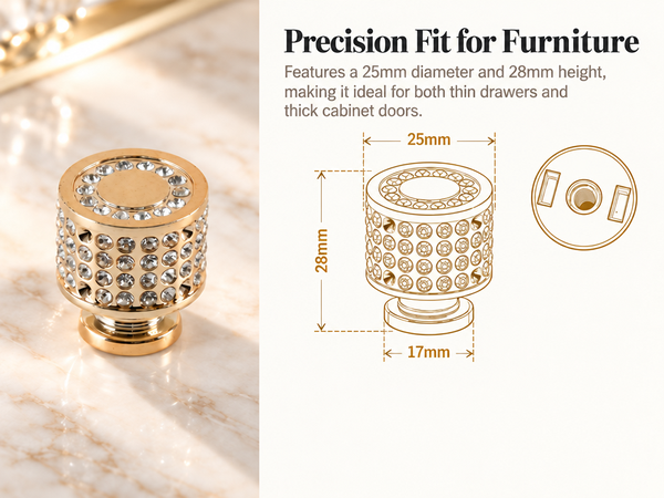 HASTHIP 2 Pcs Gold Crystal Cabinet Knobs, Round Rhinestone Drawer Handle Electroplated ABS