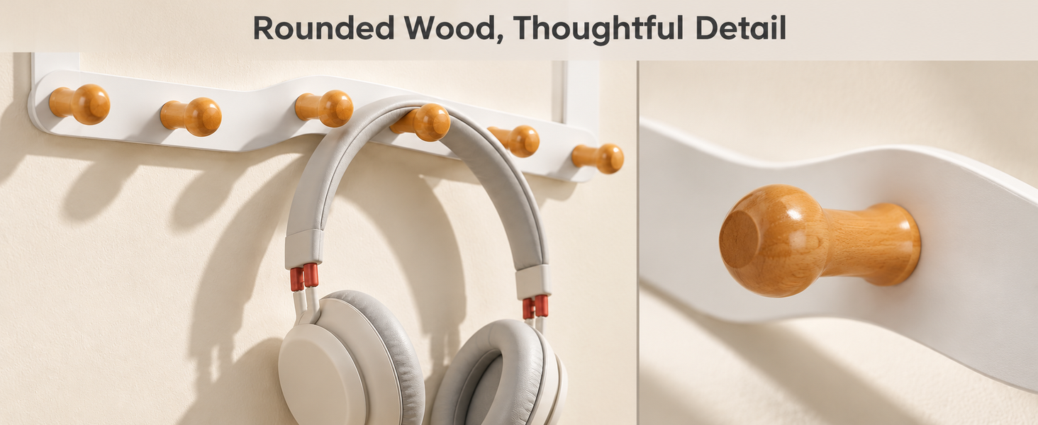 HASTHIP Over-the-Door Hook Rack with Six Non-Slip Wooden Hooks and No-Drill Hanging
