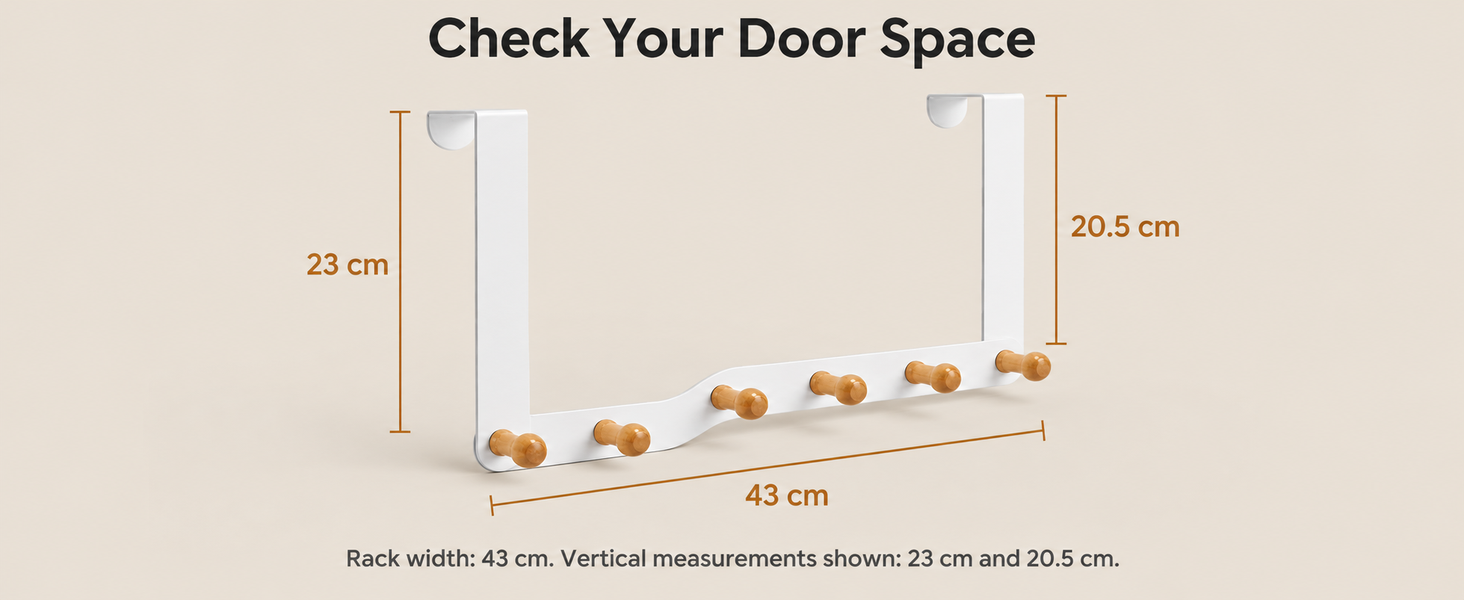 HASTHIP Over-the-Door Hook Rack with Six Non-Slip Wooden Hooks and No-Drill Hanging