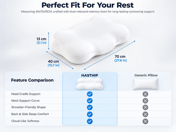 HASTHIP Contoured Memory Foam Cervical Pillow with Dual Adjustable Height for Multiple Sleep Positions