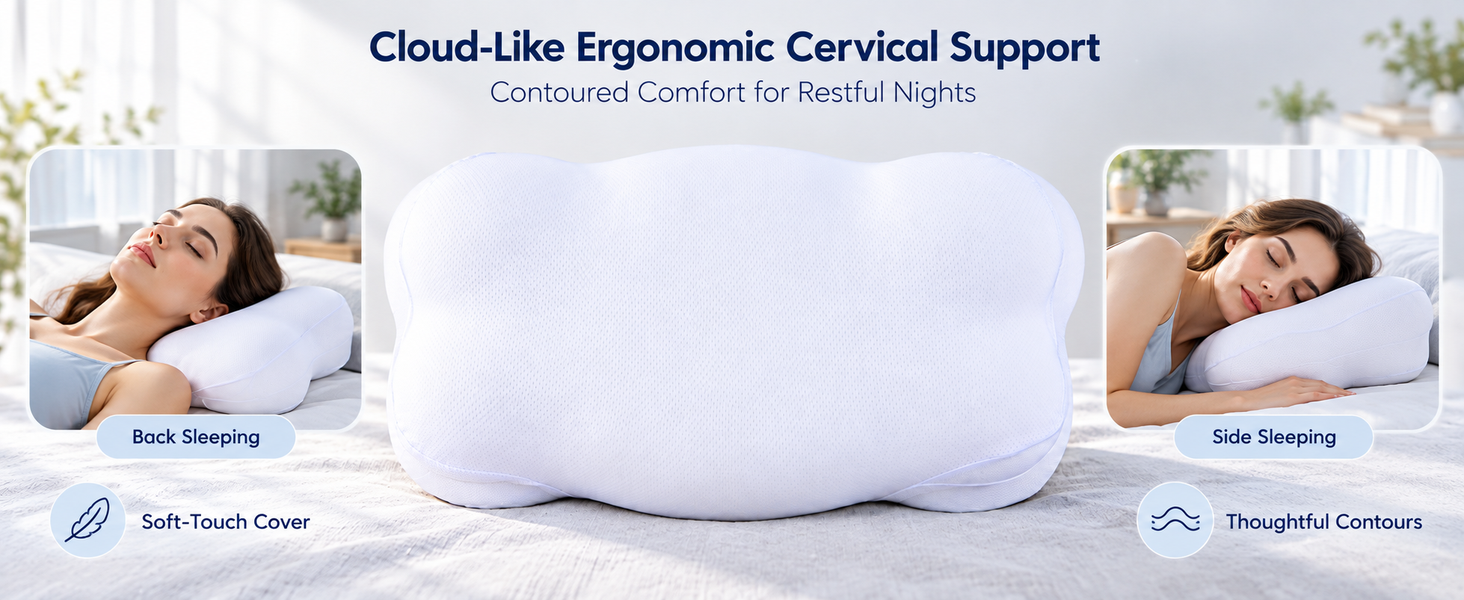 HASTHIP Contoured Memory Foam Cervical Pillow with Dual Adjustable Height for Multiple Sleep Positions
