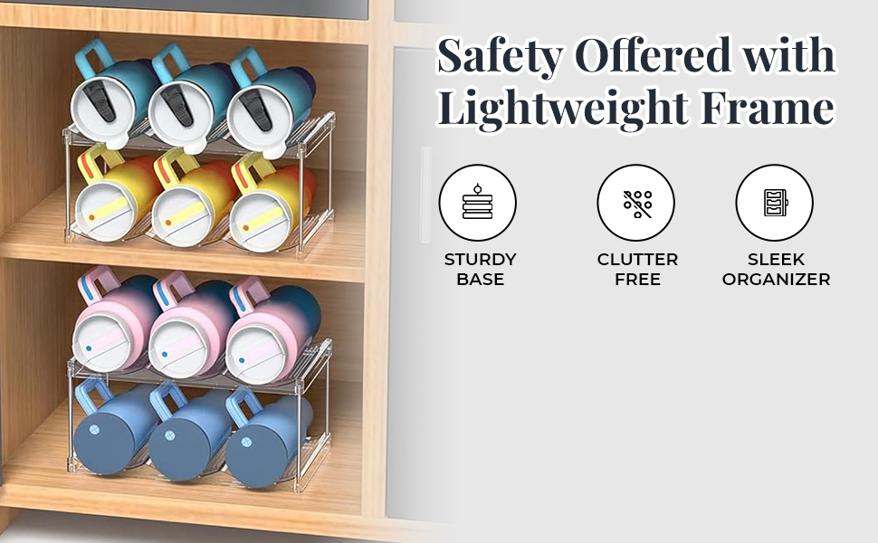 HASTHIP 3-Tier Acrylic Water Bottle Organizer Rack, Holds 9 Cups for Counters and Cabinets