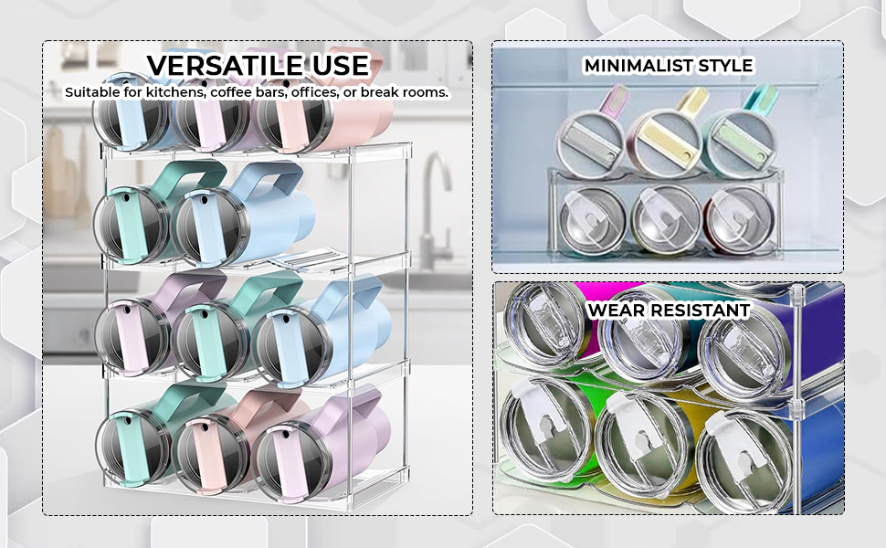 HASTHIP 3-Tier Acrylic Water Bottle Organizer Rack, Holds 9 Cups for Counters and Cabinets
